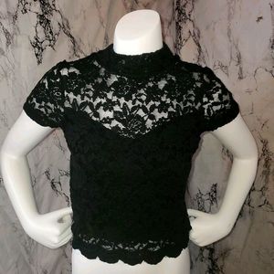 Black Floral Mesh Top